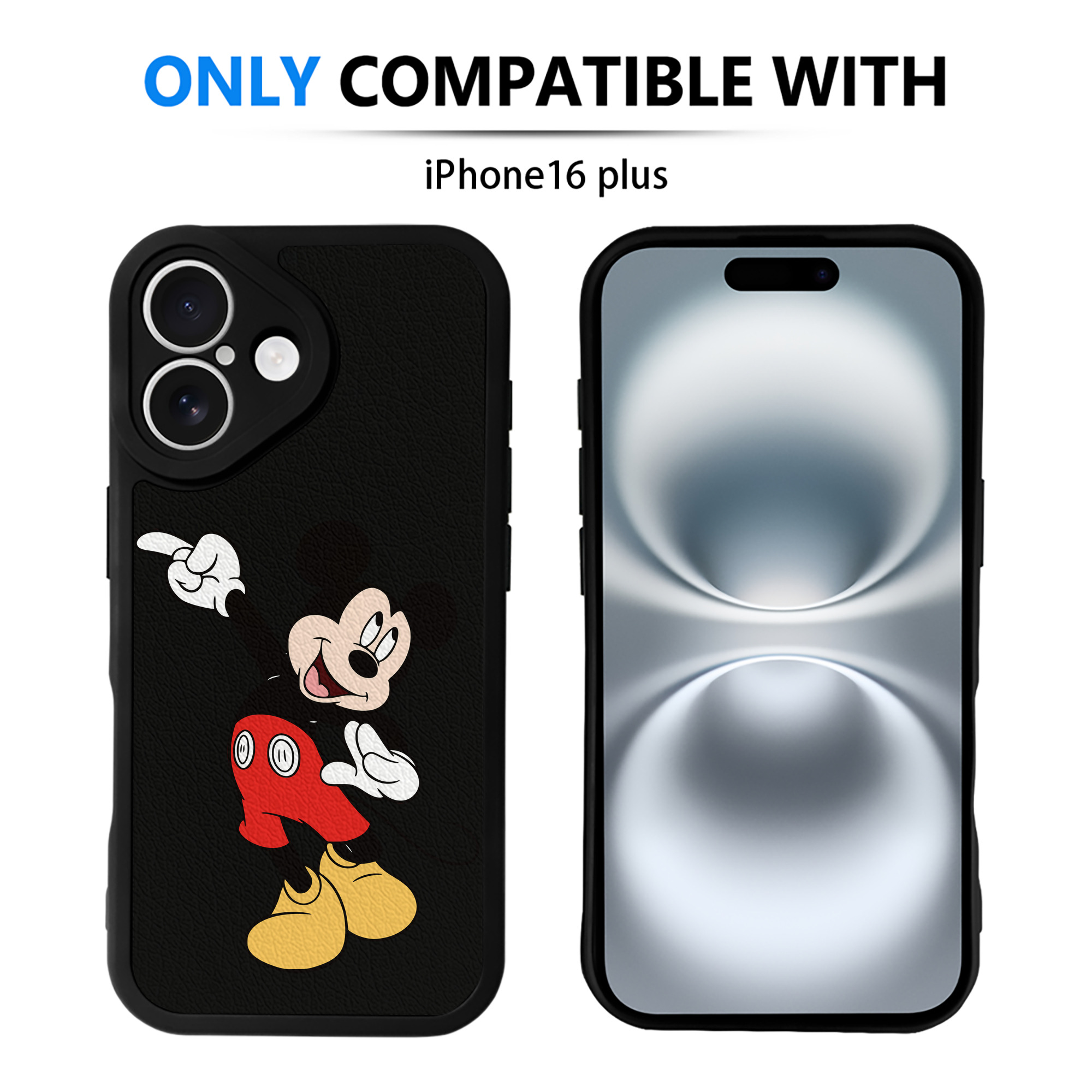 （画像用） ミッキーマウス Mickey Mouse 【iPhone 16シリーズ対応】シリコンスマホケース（レザー調） 材質：シリコン
